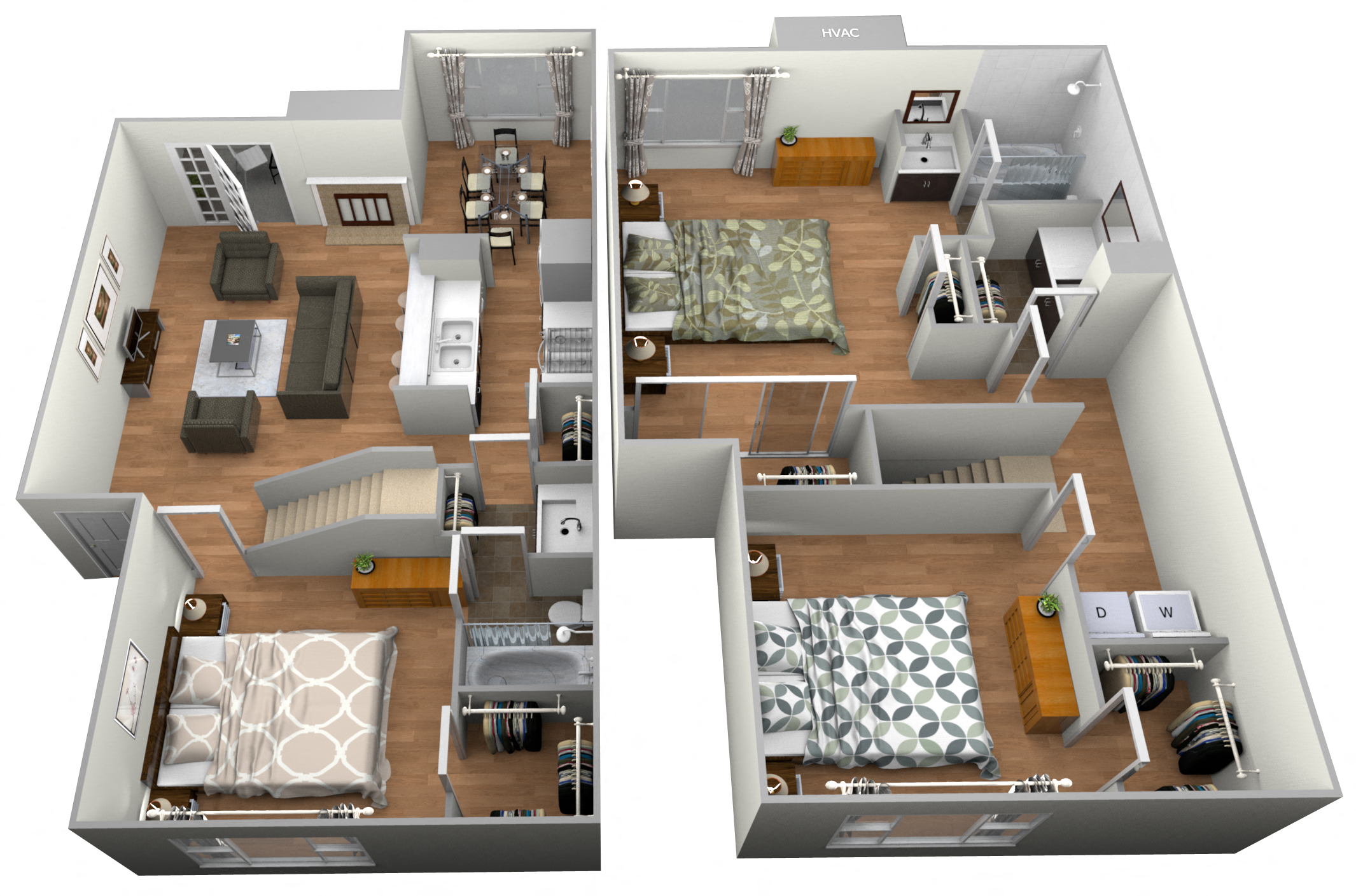 Floor plan for 3 beds, 2 baths, 1355 sqft